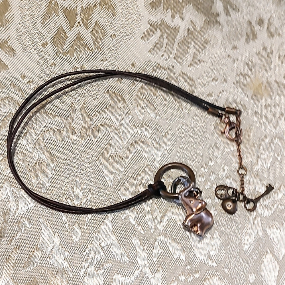 Fossil Brass Elephant Necklace On Cord. Perfect For Every Day Wear.